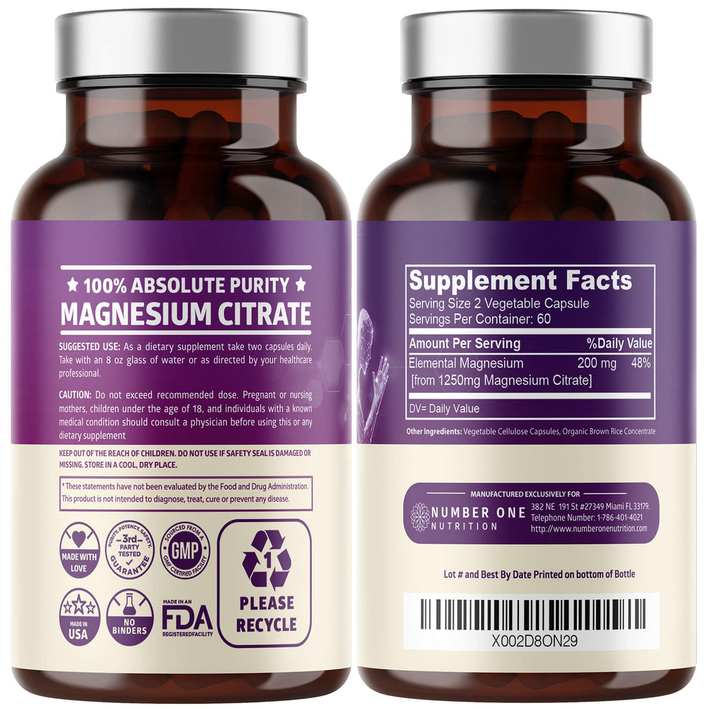 N1 Nutrition Magnesium Citrate 1250mg bottle close-up