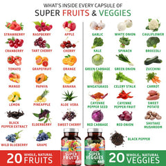 Assorted real fruits and vegetables used in the blend