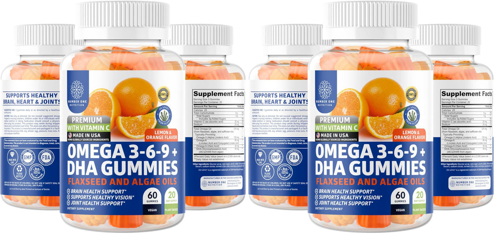 N1N Premium Omega 3-6-9 + DHA Gummies vegan plant-based 60 gummies per pack (Pack of 2) front hero