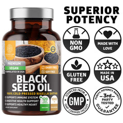 Ingredients and nutrition facts for N1N Black Seed Oil bottle