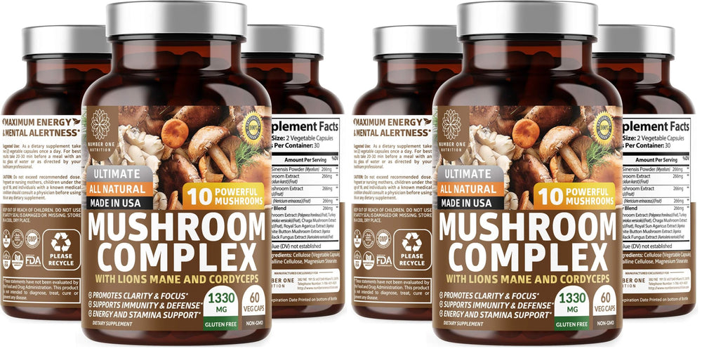 N1N Premium Mushroom Complex hero image showing two packs of 60 vegan capsules