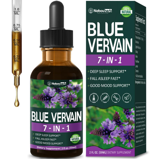 Nabouherb Blue Vervain Drops bottle on a neutral background