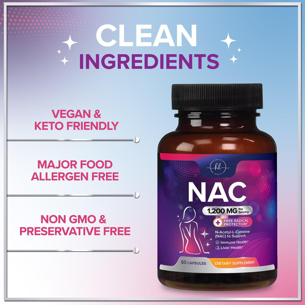 NAC 1200mg bottle with respiratory and liver health icons