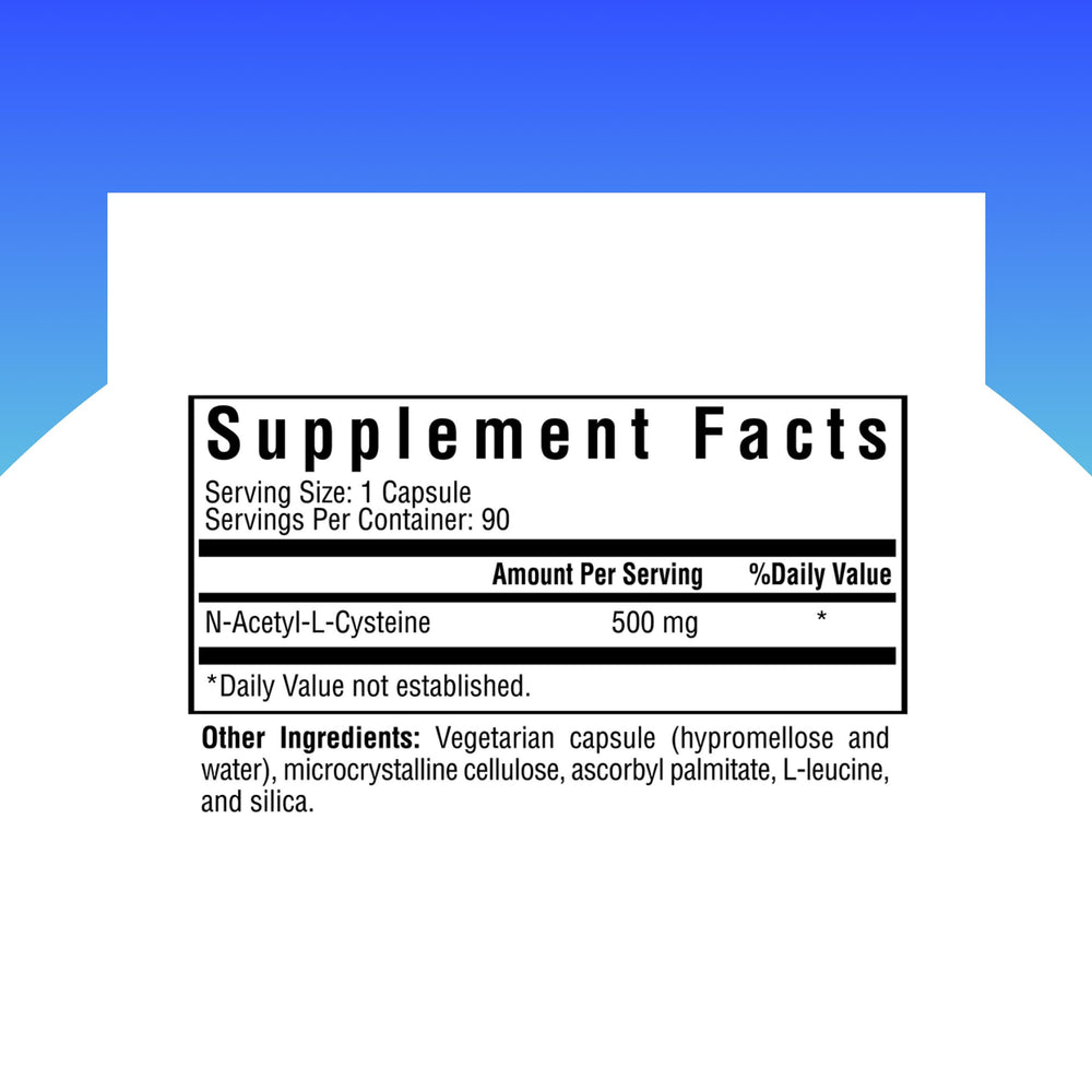 Close-up of NAC 500 mg capsule bottle