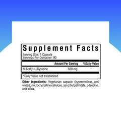 Close-up of NAC 500 mg capsule bottle