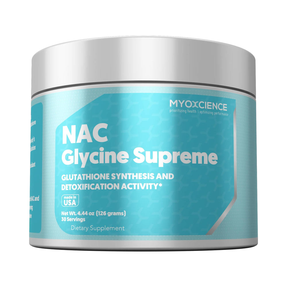 MYOXCIENCE NAC Glycine Supreme Peach-Pineapple flavor bottle with scoop