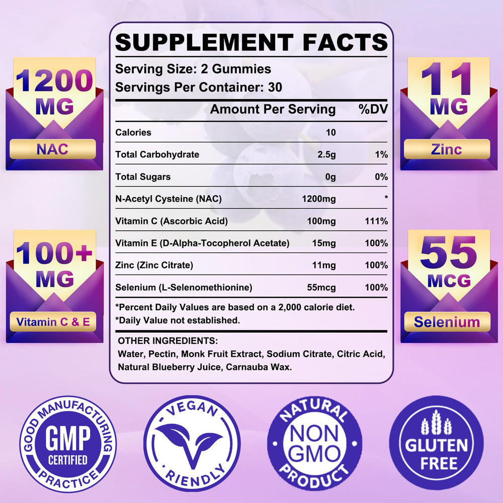 Vegan pectin-based NAC gummies in assorted colors