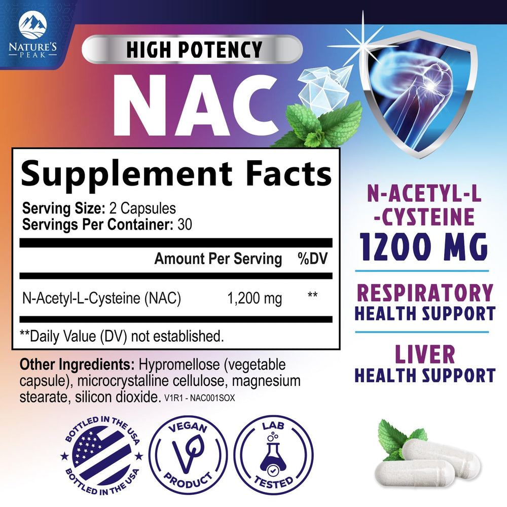 N-acetyl-L-cysteine 1200mg NAC USA 60 capsules image