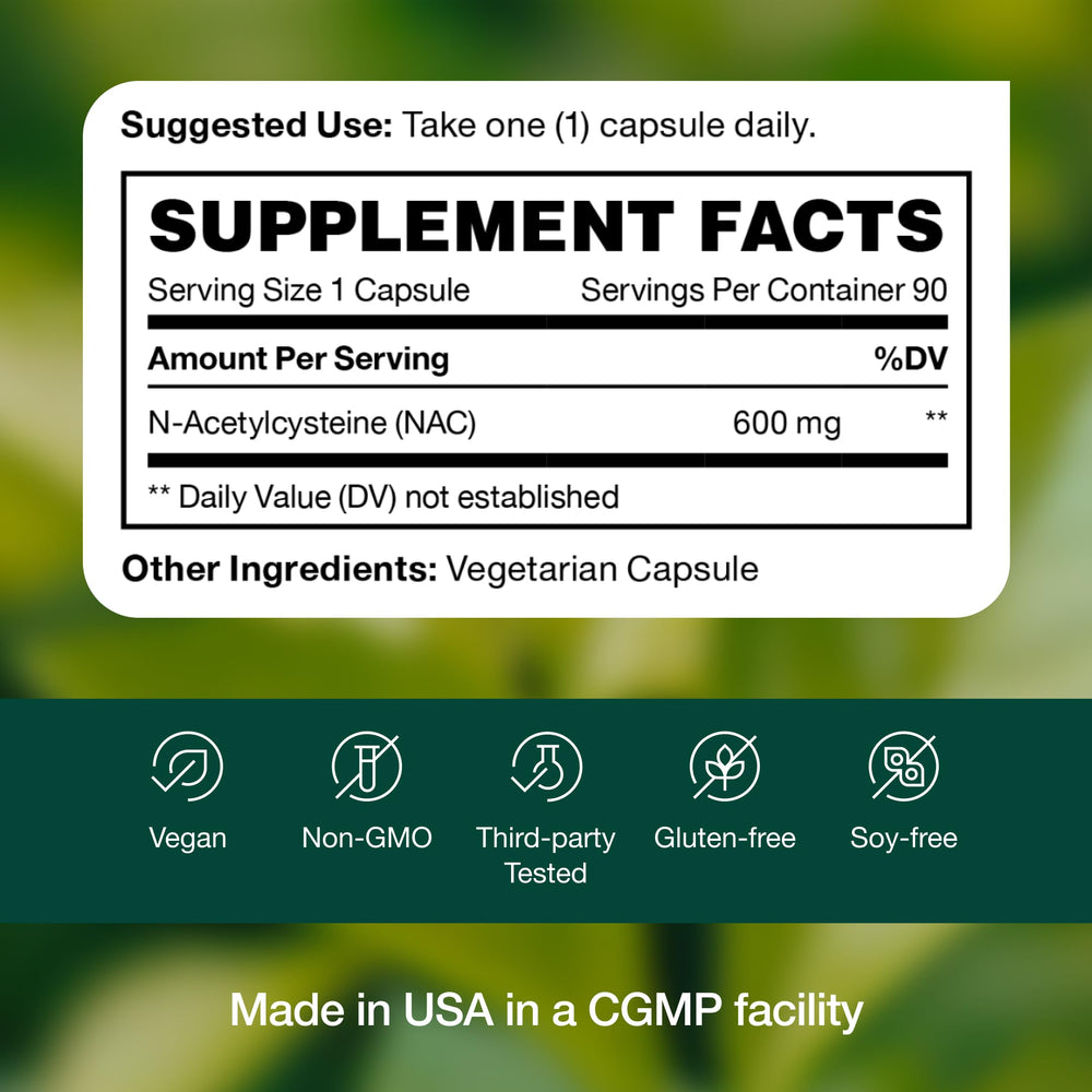 Vegan, gluten-free, non-GMO NAC capsules