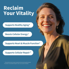 Close-up of Resveratrol, CoQ10, and Urolithin A ingredients collage
