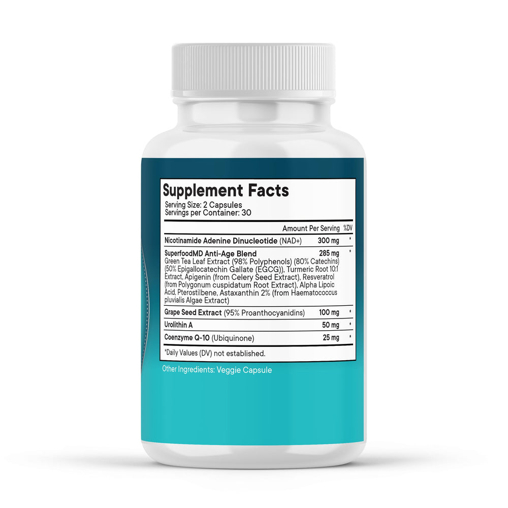 NAD+ supplement bottle with third-party testing seal