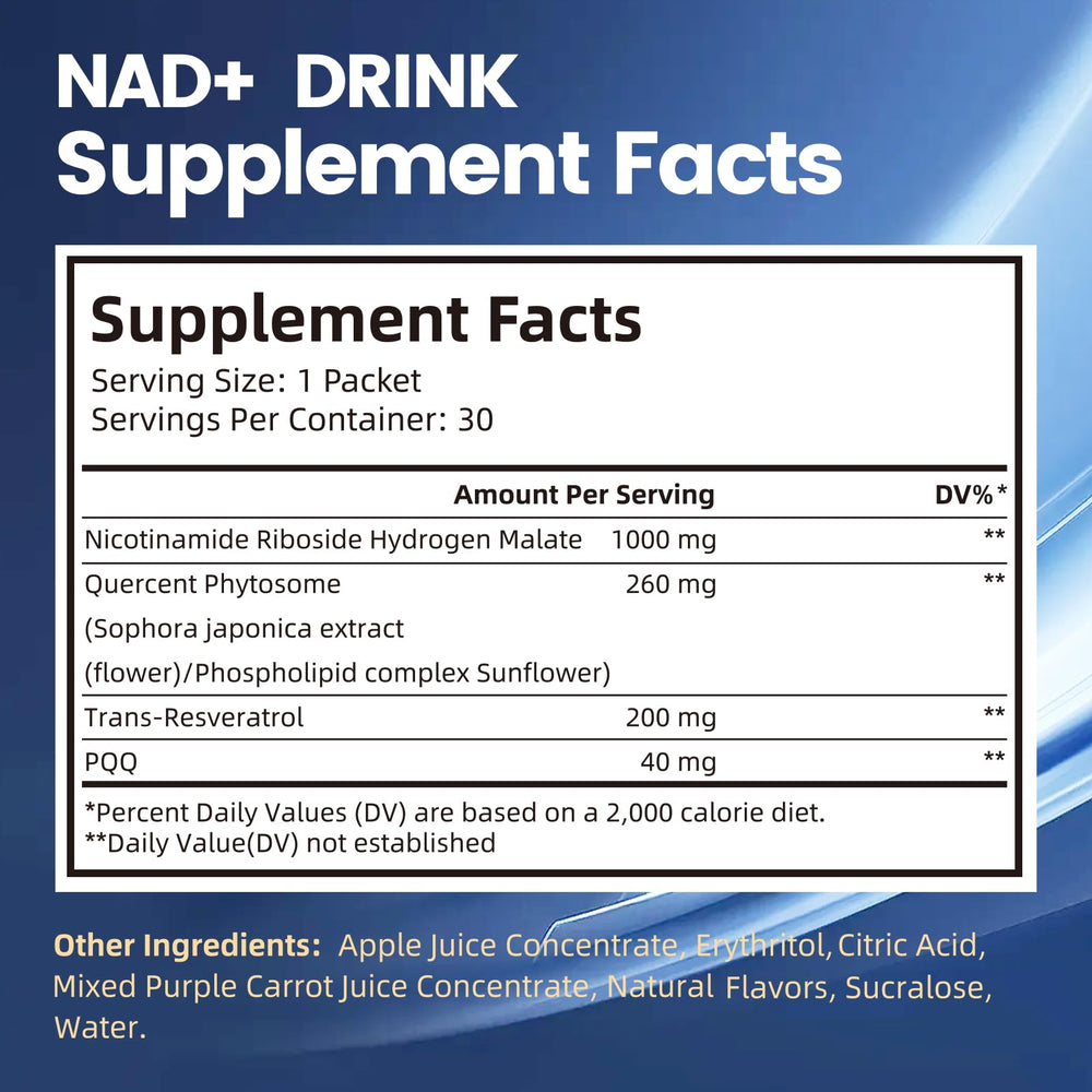 NAD Liquid Supplement 1500mg Berry bottle back with nutrition facts