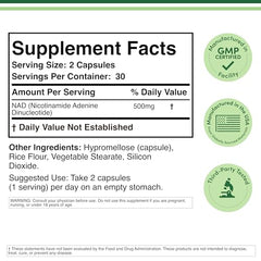 Close-up of NAD+ product label showing 95% purity