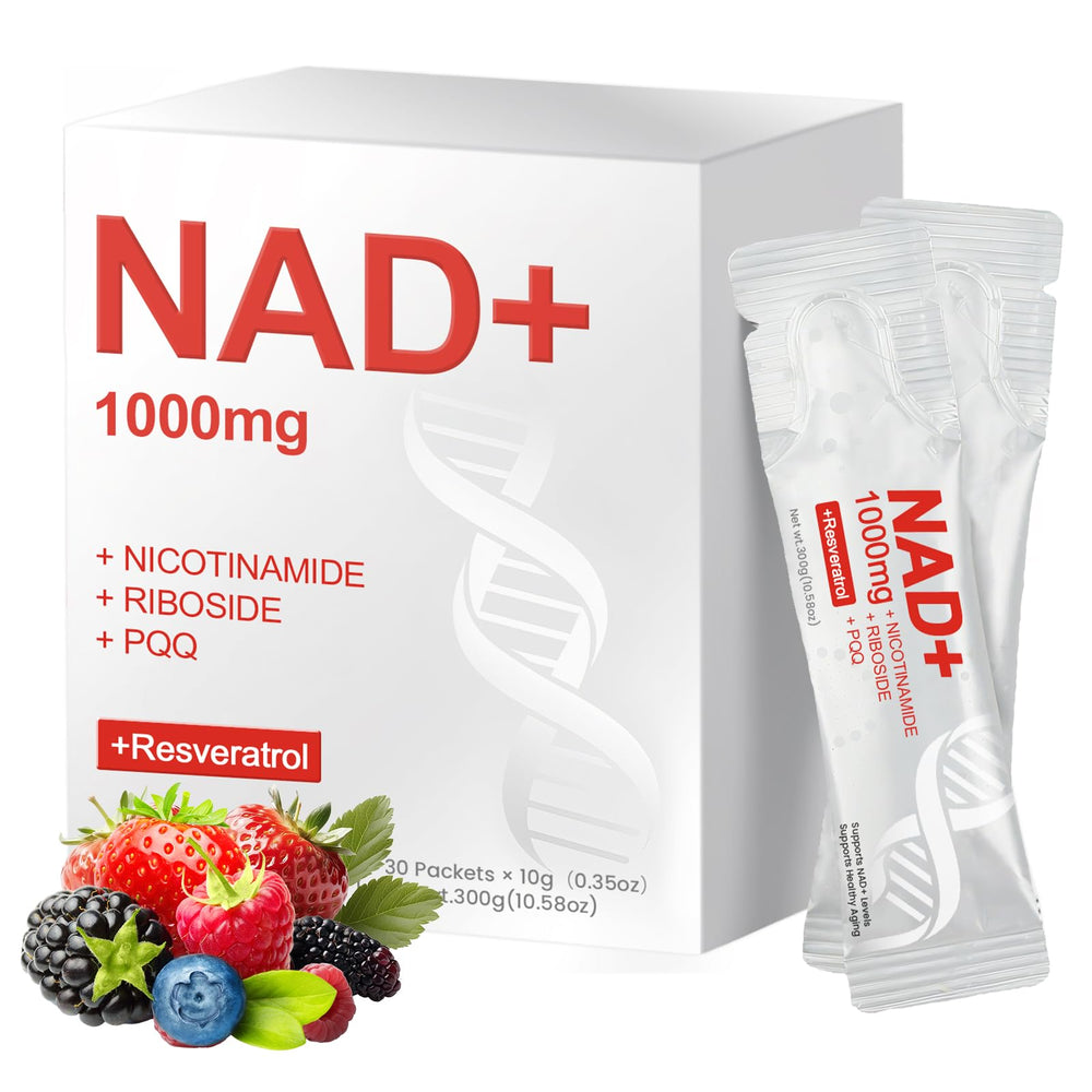 Front view of NAD+ Liquid Supplement 1000mg berry flavor bottle