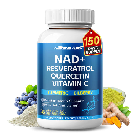 NAD+ Resveratrol 150-count supplement bottle packaging