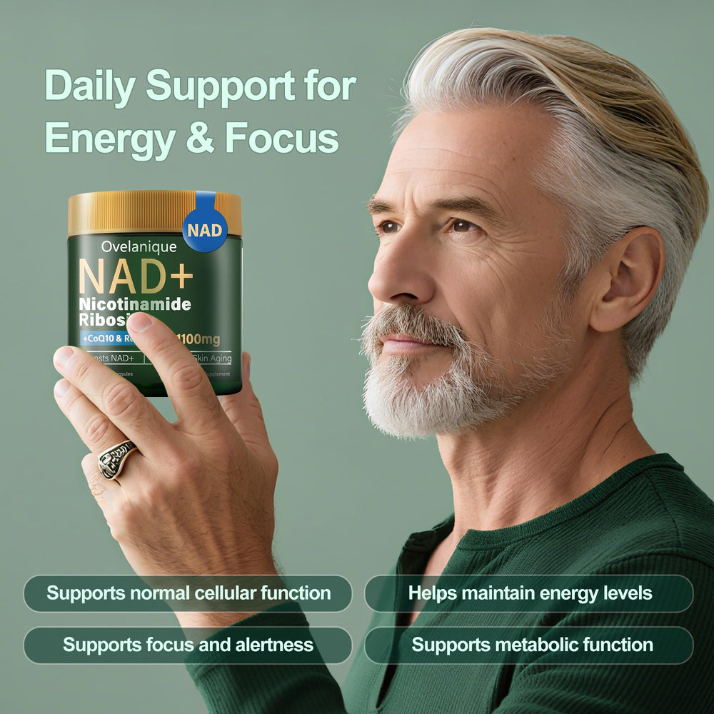 Close-up of NAD+ 1100mg capsules