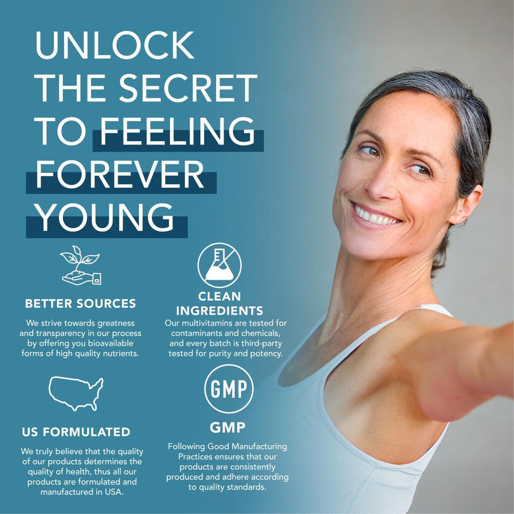 Artwork depicting anti-aging and skin health benefits from NAD+ and Resveratrol
