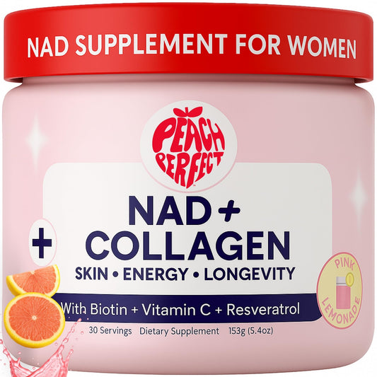 NAD+ liposomal collagen powder for women in pink lemonade flavor