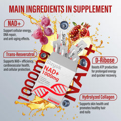 PQQ, quercetin, and D-ribose in NAD+ liquid for energy