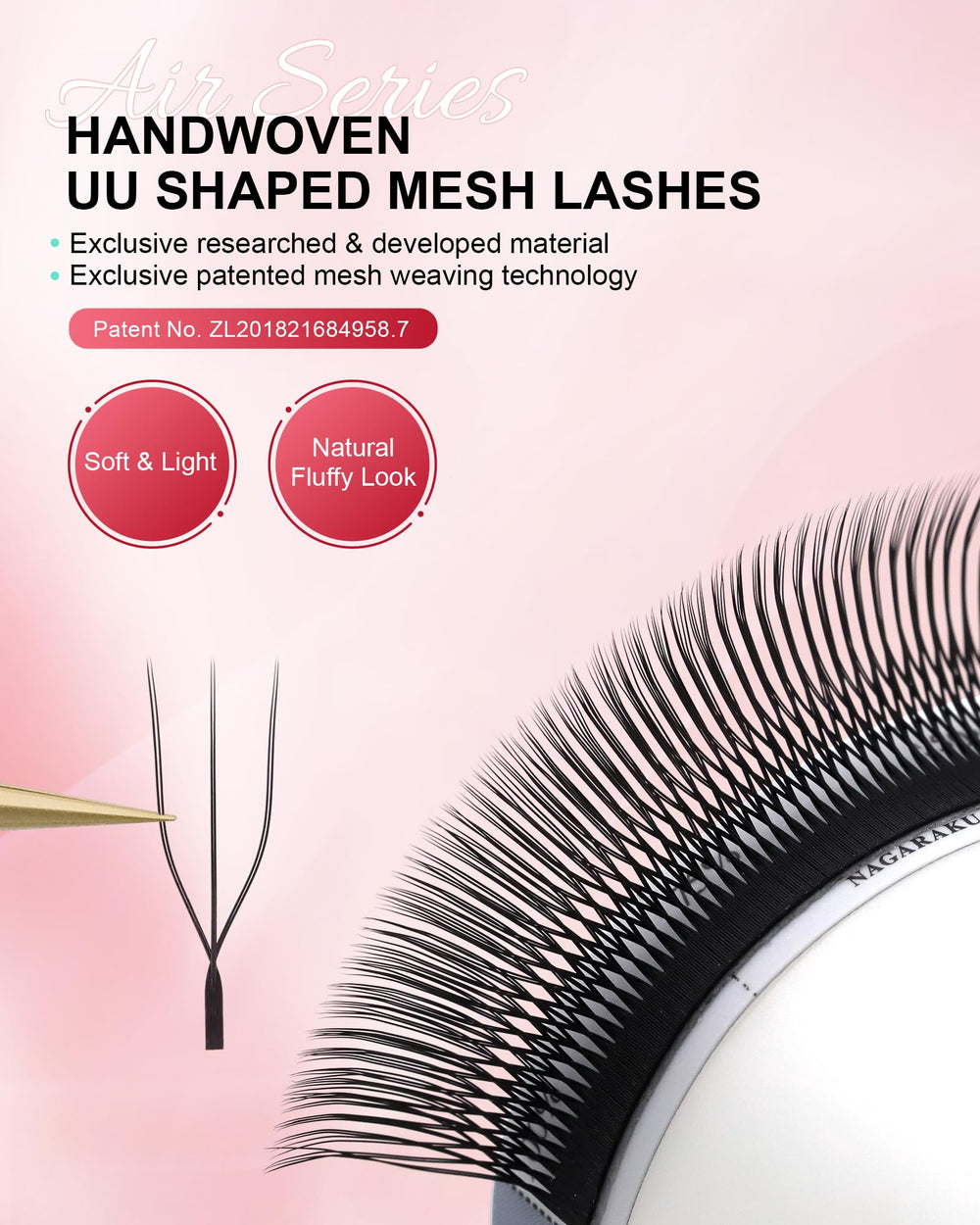 NAGARAKU 3D UU lashes display fluffy U-shape for natural-looking volume.
