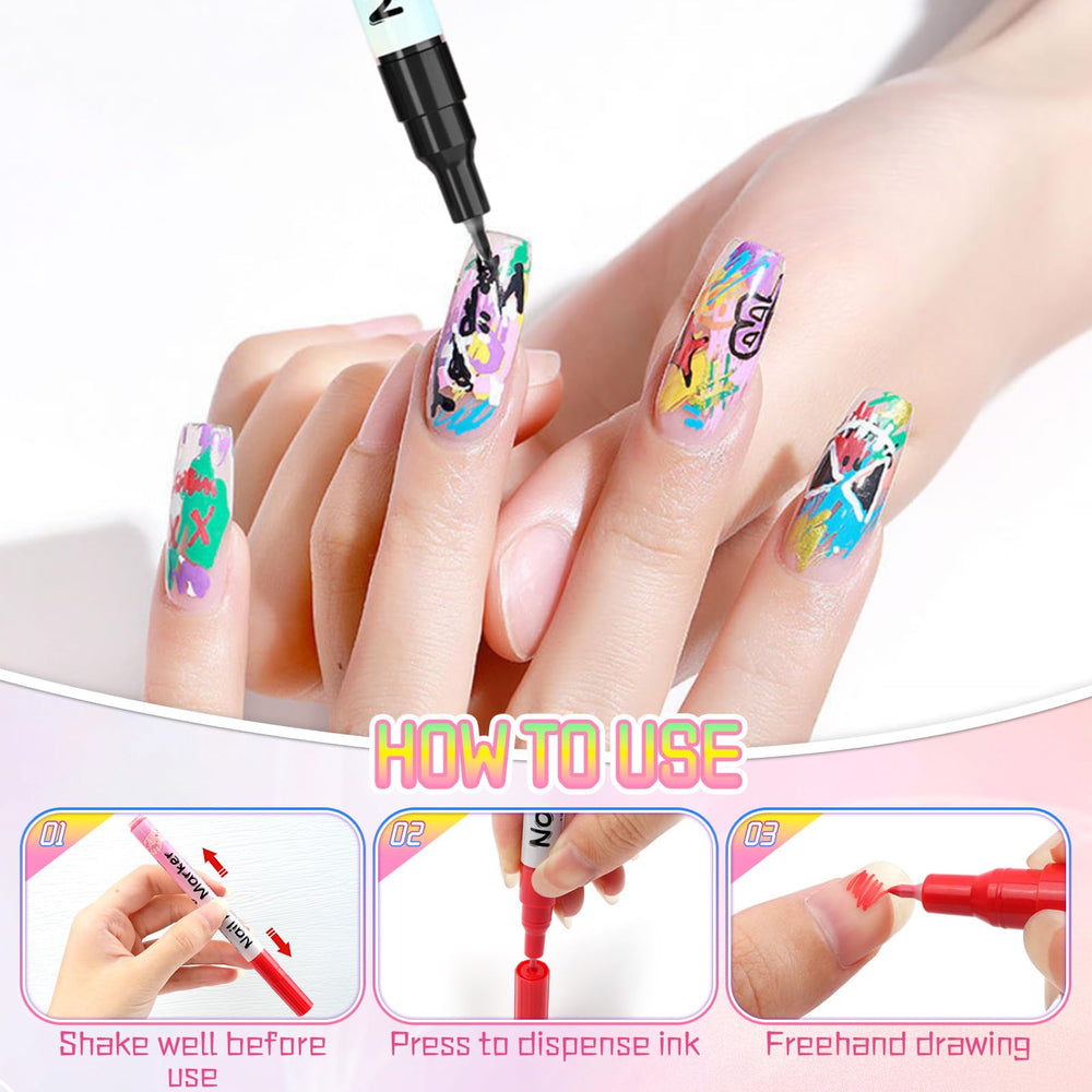 Nail art pens creative DIY nail art use case, perfect for home crafting.