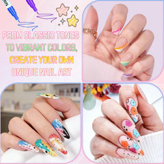 Nail art pens marker tips close-up, showcasing fine tips for precise lines.