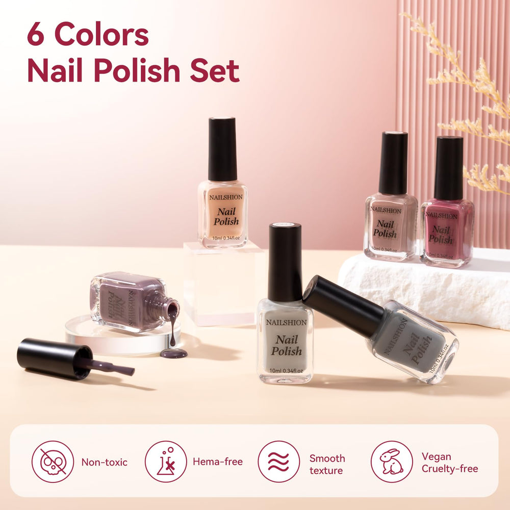 Nailshion Nude Grays red polish adds a bold accent to nails.