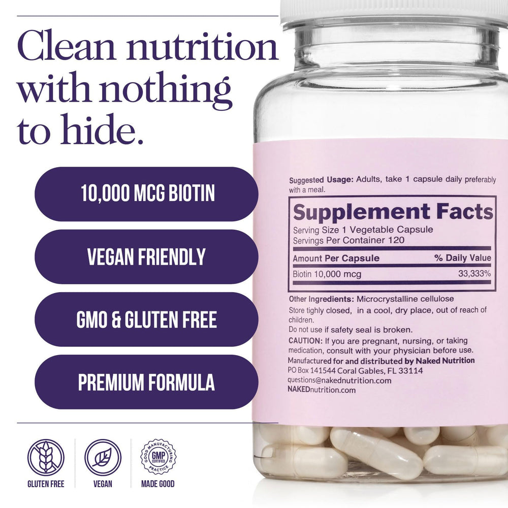 Made in USA label on Naked Biotin bottle