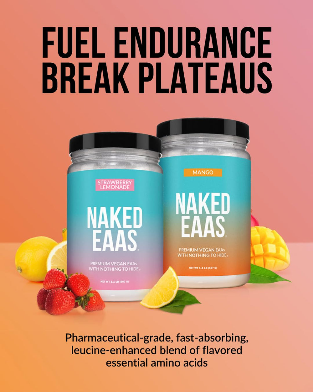NAKED EAAs powder vegan ingredients message appeals to athletes seeking clean fuel