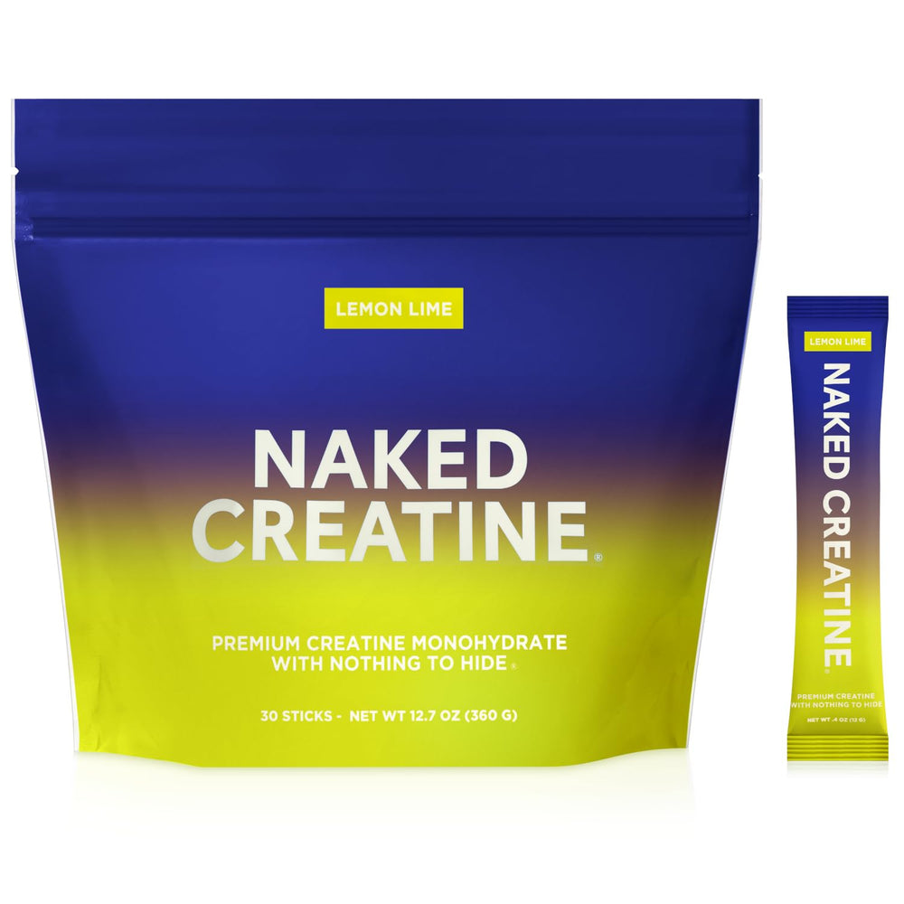 Front view of NAKED Lemon Lime Creatine Monohydrate Stick Packs