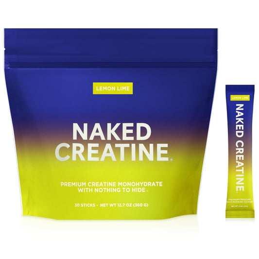 Front view of NAKED Lemon Lime Creatine Monohydrate Stick Packs