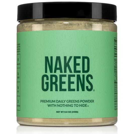 Naked Super Greens powder container with scoop