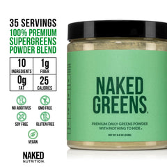 Assortment of organic greens and ingredients used in the powder