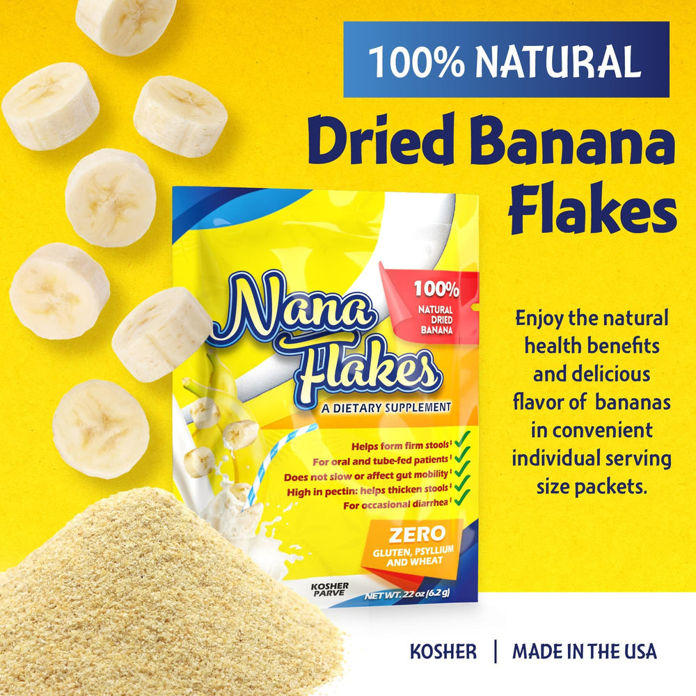 Close-up of 100% pure banana flakes powder