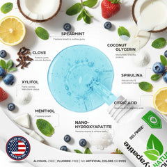 Graphic highlighting nano-hydroxyapatite and xylitol ingredients