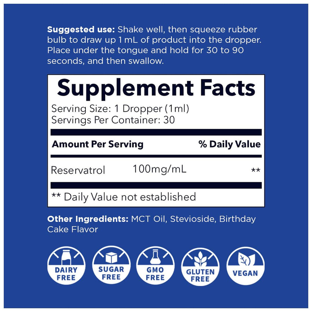 Vegan, gluten-free, non-GMO resveratrol supplement label