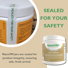 NanoVM t/f safety seal indicating allergen-free formulation integrity.