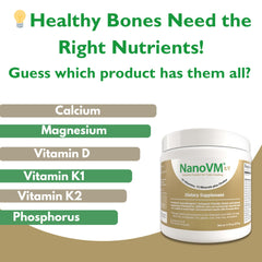 Nutrition facts for NanoVM t/f: 14 vitamins and 13 minerals