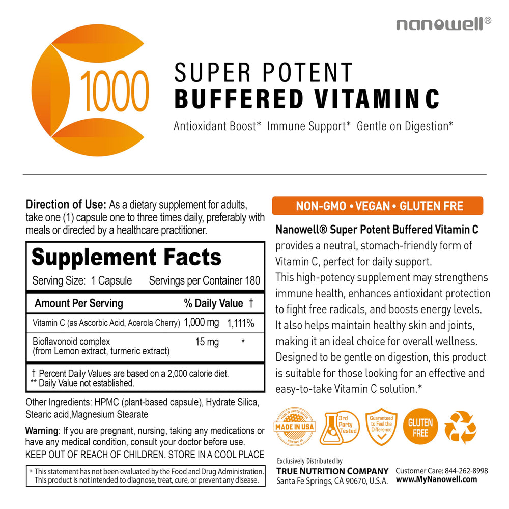 Digestive-friendly buffered Vitamin C 1000 mg packaging image