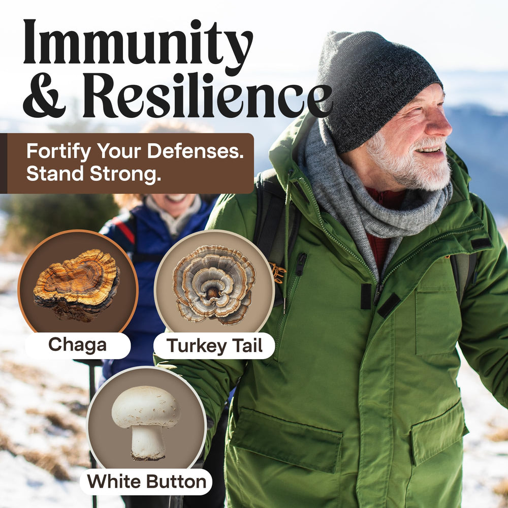 Turkey Tail imagery and label details on NAO bottle