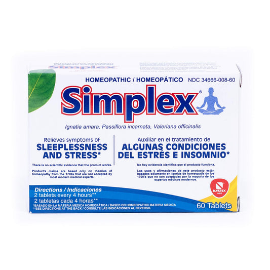 Nartex Simplex Homeopathic Sedative Tablets bottle and box front