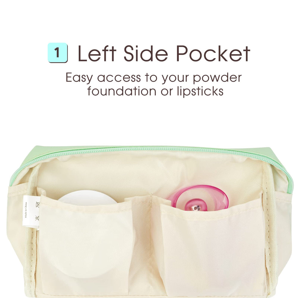 Narwey large green makeup bag with secure zip-top closure.