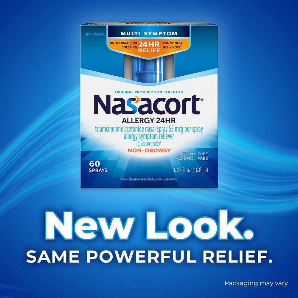 Nasacort label emphasizes doctor-recommended nasal allergy medicine type.