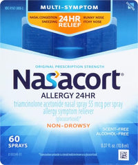 Nasacort 24HR spray nozzle close-up illustrating easy administration.
