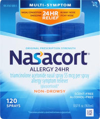 Nasacort bottle close-up highlighting compact design for on-the-go use.