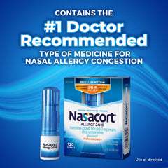 Nasacort packaging certified by Sustainable Forestry Initiative for eco-conscious shoppers.