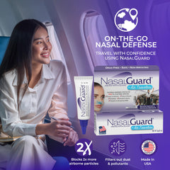 NasalGuard unscented packaging emphasizes drug-free, non-irritating nasal defense.