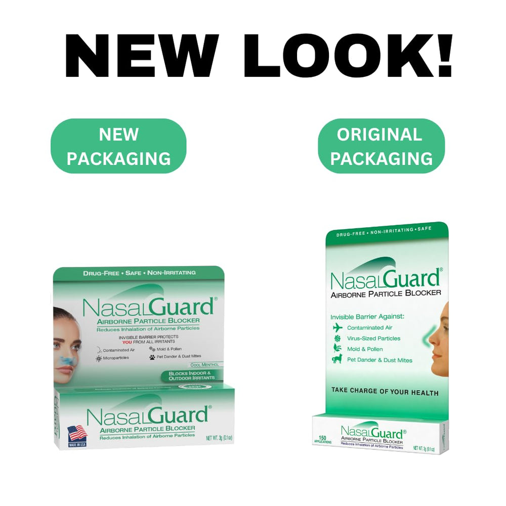 NasalGuard gel dispense step showing drop application around nostrils.