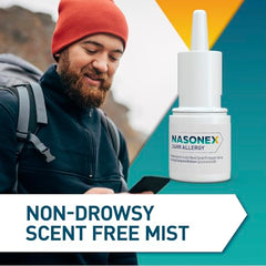 Nasonex bottle on table evokes daytime relief for busy households