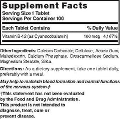 NAT B Vitamin B-12 TB 100MCG 100 packaging and ingredients